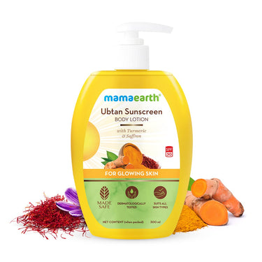 Mamaearth Ubtan Sunscreen For All Skin Types Body Lotion Spf 30 With Turmeric & Saffron For Glowing Skin ? 300 Ml (Pack Of 2)